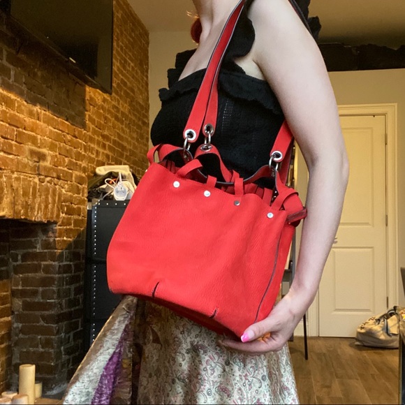 rag & bone Handbags - Rag & Bone red leather bucket bag w grommets